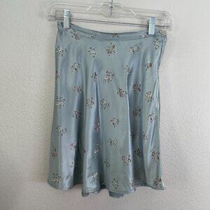 Vintage‎ Y2K A Byer Size 3 Floral Satin Mini Skirt A Line Light Blue